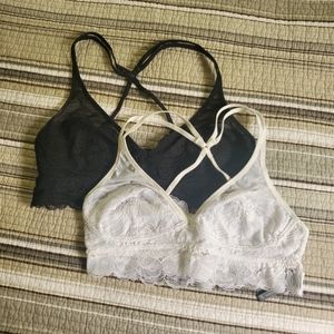 Aerie American Eagle Lace Mesh Unlined Black and White Bralettes S